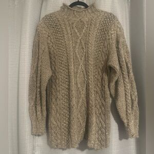 Vintage Express Tricot Chunky‎ Cable Handknitted Mock Neck Taupe Sweater Large.